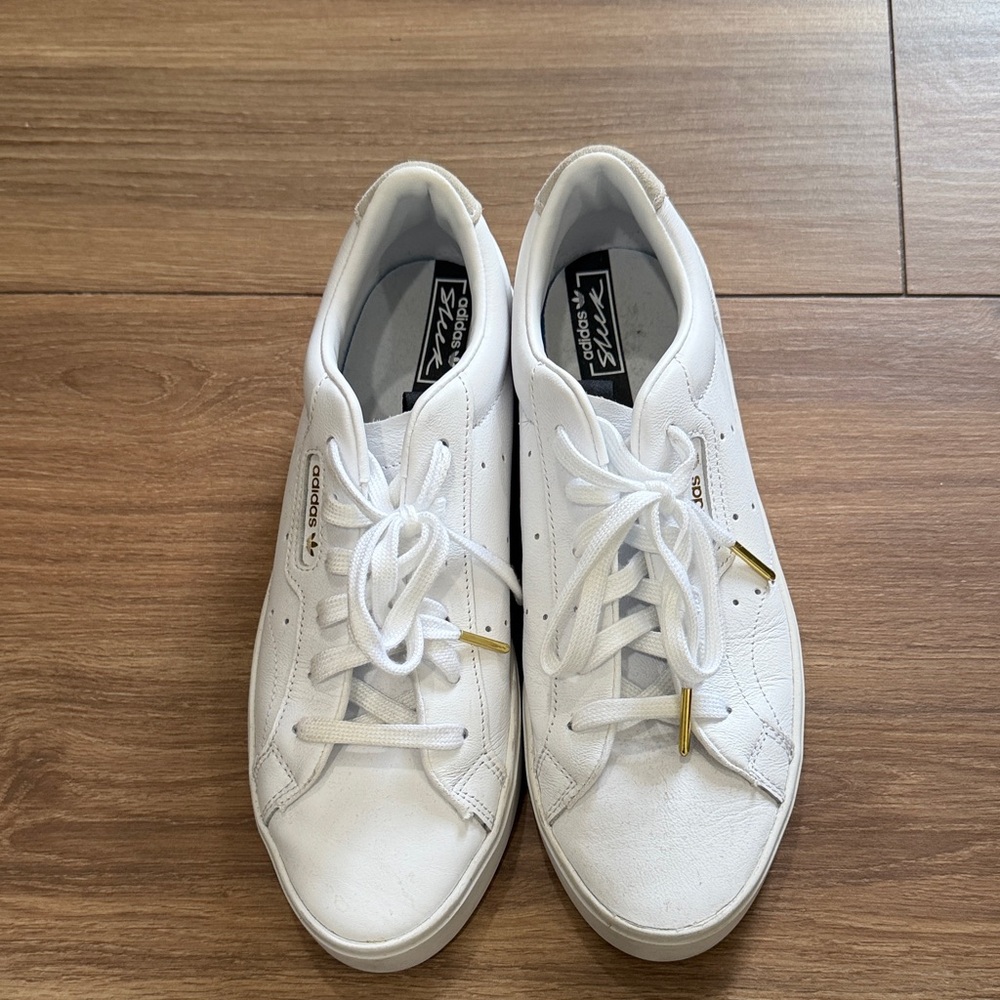 Adidas White Sneakers with Gold Details